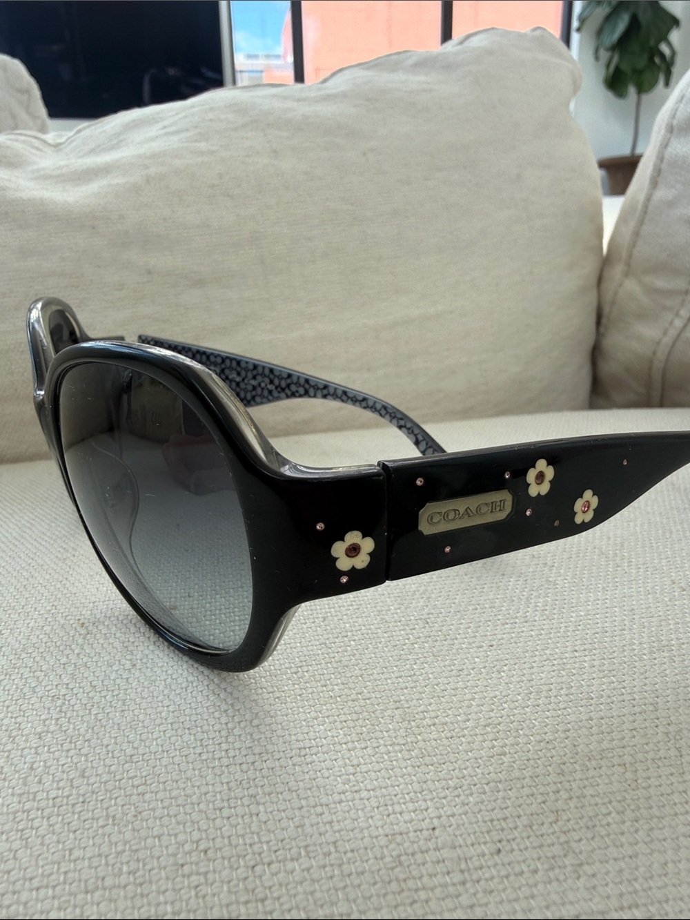 Coach Black Sunglasses with Cream Floral Accents